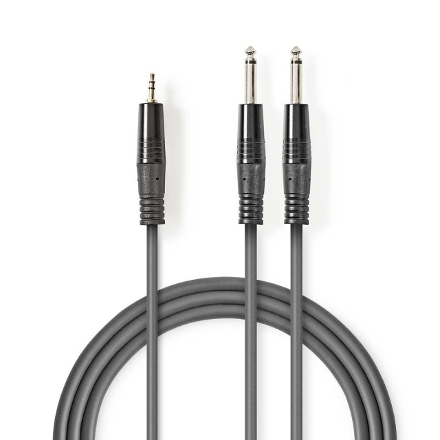 Nedis Stereo-Audiokabel | 2x 6,35 mm Male | 3,5 mm Male | Vernikkeld | 1.50 m | Rond | Donkergrijs | Kartonnen Sleeve