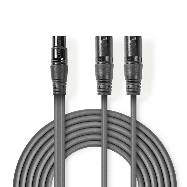 Nedis Gebalanceerde Audiokabel | 2x XLR 3-Pins Male | XLR 3-Pins Female | Vernikkeld | 1.50 m | Rond | PVC | Donkergrijs | Kartonnen Sleeve
