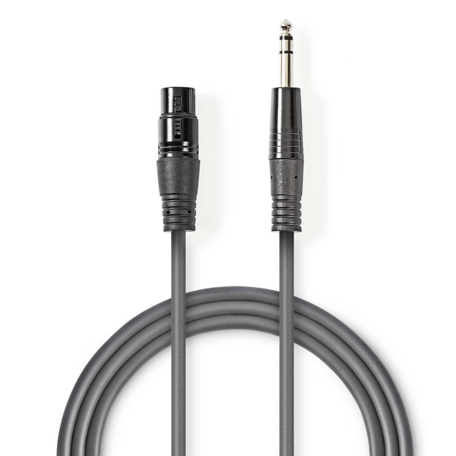 Nedis Gebalanceerde Audiokabel | XLR 3-Pins Female | 6,35 mm Male | Vernikkeld | 1.50 m | Rond | PVC | Donkergrijs | Kartonnen Sleeve