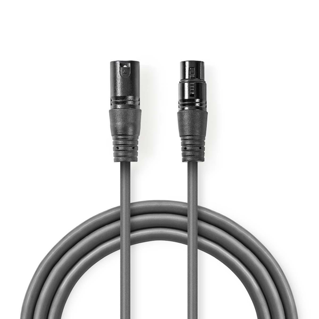 Nedis Gebalanceerde Audiokabel | XLR 3-Pins Male | XLR 3-Pins Female | Vernikkeld | 3.00 m | Rond | PVC | Donkergrijs | Kartonnen Sleeve