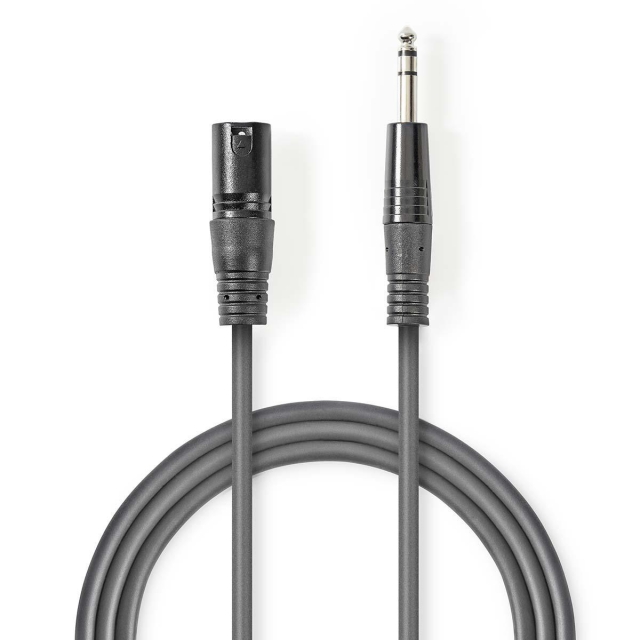 Nedis Gebalanceerde Audiokabel | XLR 3-Pins Male | 6,35 mm Male | Vernikkeld | 3.00 m | Rond | PVC | Donkergrijs | Kartonnen Sleeve