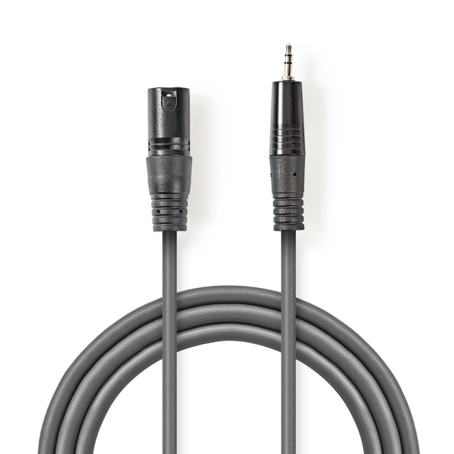 Nedis Gebalanceerde Audiokabel | XLR 3-Pins Male | 3,5 mm Male | Vernikkeld | 3.00 m | Rond | PVC | Donkergrijs | Kartonnen Sleeve