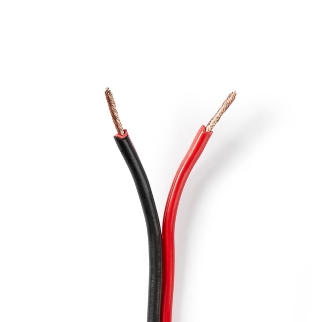 Nedis Speaker-Kabel | 2 x 1.50 mm² | CCA | 100.0 m | Rond | PVC | Rood / Zwart | Folieverpakking