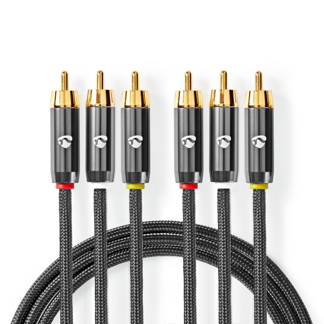 Nedis Composiet Videokabel | 3x RCA Male | 3x RCA Male | Verguld | 480p | 2.00 m | Rond | Katoen | Antraciet / Gun Metal Grijs | Cover Window Box
