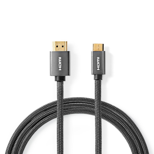 Nedis High Speed HDMI™-Kabel met Ethernet | HDMI™ Connector | HDMI™ Mini-Connector | 4K@60Hz | 18 Gbps | 2.00 m | Rond | Katoen | Antraciet / Gun Metal Grijs | Cover Window Box