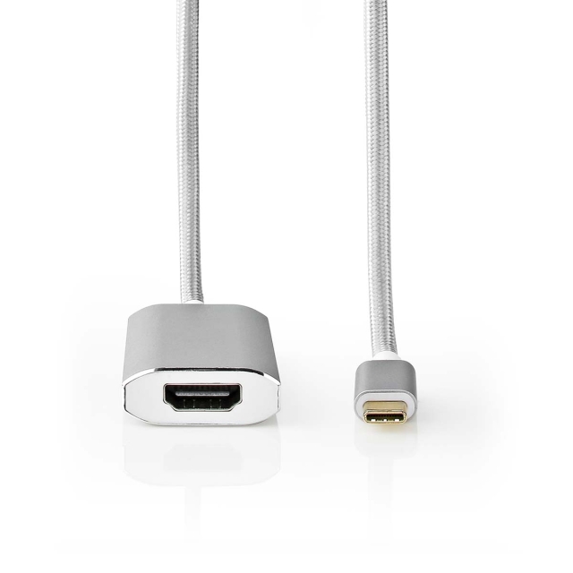 Nedis USB-C™ Adapter | USB 3.2 Gen 1 | USB-C™ Male | HDMI™ Output | 4K@60Hz | Power delivery | 2.00 m | Rond | Verguld | Gevlochten / Nylon | Zilver | Cover Window Box