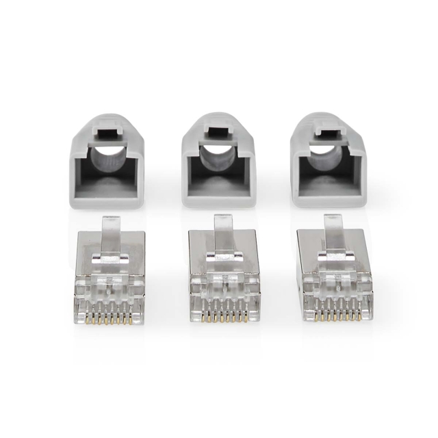Nedis RJ45-Connector | RJ45 Pass Through | Stevig/Gesnoerd FTP CAT6 | Recht | Verguld | 10 Stuks | Polycarbonate | Grijs / Wit / Zwart | Doos