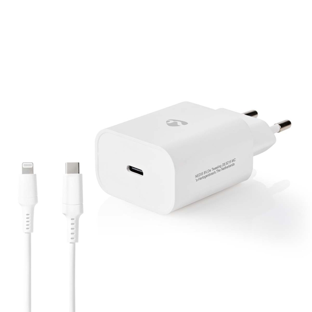 Nedis Oplader | 20 W | PD3.0 20W | Snellaad functie | 1.67 / 2.22 / 3.0 A | Outputs: 1 | USB-C™ | Lightning 8-Pins (Los) Kabel | 1.00 m | Automatische Voltage Selectie | Wit