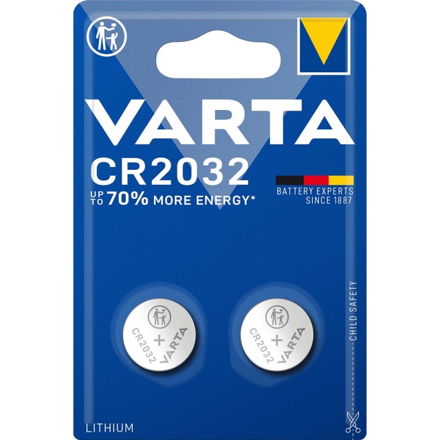 Varta Lithium-Knoopcelbatterij CR2032 | 3 V DC | 230 mAh | 2-Blister | Zilver