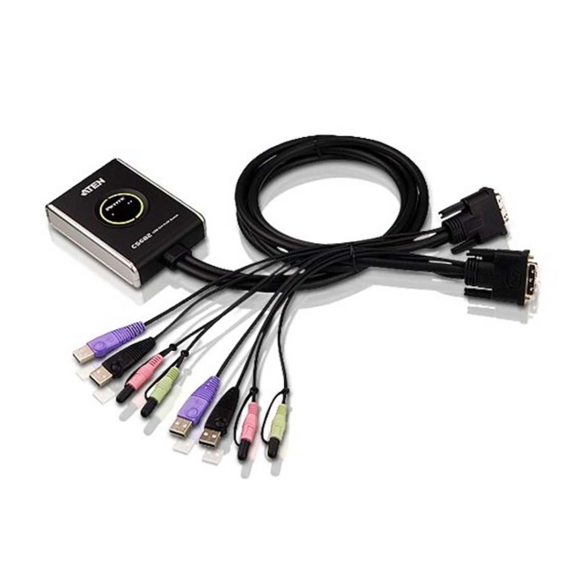 2-poorts USB DVI-/audiokabel KVM-switch met externe poortselectieschakelaar