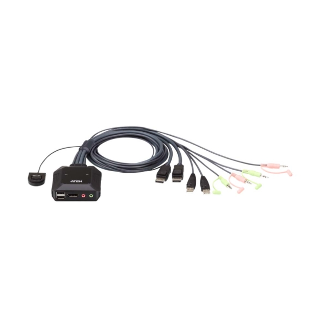 Aten CS22DP 2-poorts USB DisplayPort-kabel KVM-switch met externe poortselectieschakelaar