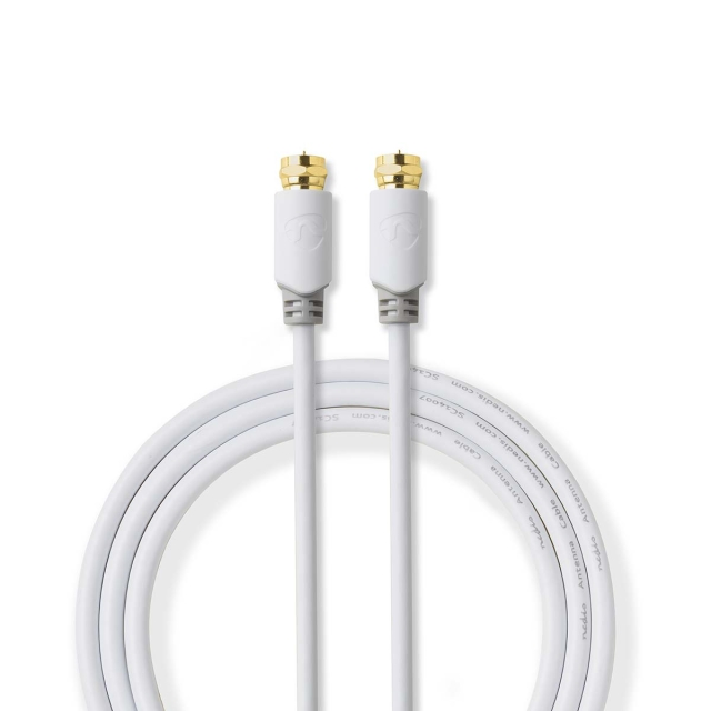 Nedis Satelliet- en Antennekabel | F-Male | F-Male | Verguld | 90 dB | 75 Ohm | Enkelvoudig Afgeschermd | 2.00 m | Rond | PVC | Wit | Doos