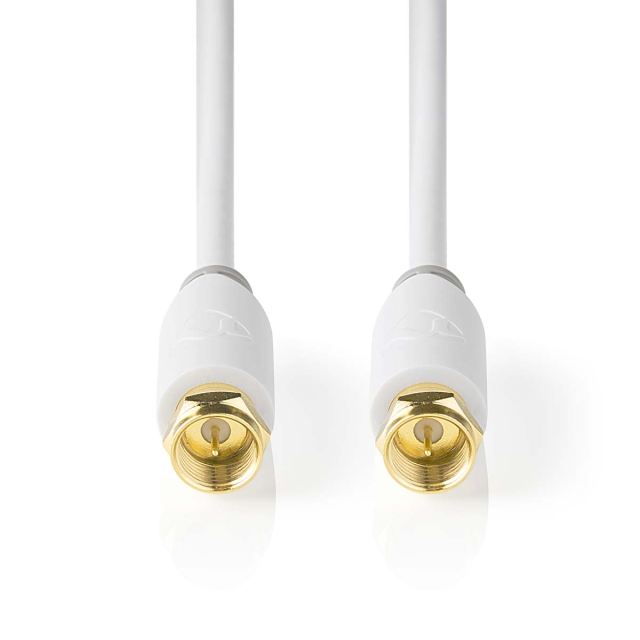 Nedis Satelliet- en Antennekabel | F-Male | F-Male | Verguld | 75 Ohm | Enkelvoudig Afgeschermd | 10.0 m | Rond | PVC | Wit | Window Box