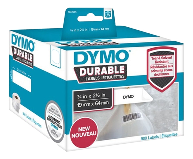 DYMO LW Durable barcode 19mm x 64mm, 900 etiketter, vit