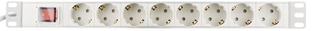 DELTACO Grenuttag, 8xCEE 7/4, 1xCEE 7/7, brytare, 3m kabel, vit