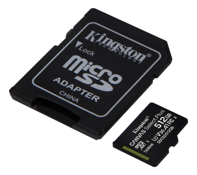 Kingston 512GB micSDXC Canvas Select Plus 100R A1 C10 Card + ADP