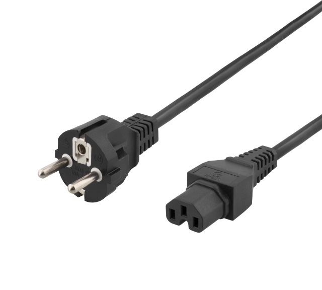 DELTACO Power cord CEE 7/7 - IEC C15, 0.5m, black