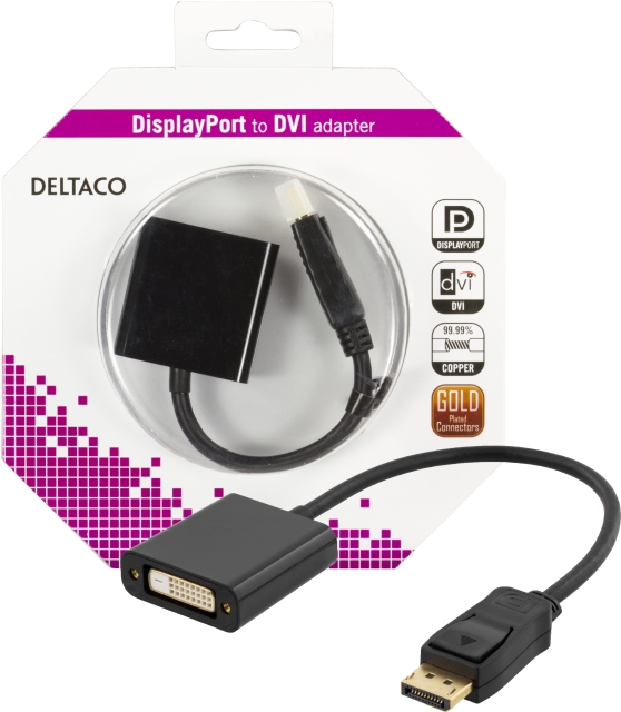DELTACO DisplayPort till DVI-D singlelink adapter, 0,2m, ha-ho, svart