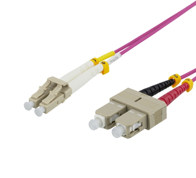 DELTACO Fiberkablage, 1m, LC-SC Duplex, 50/125, rosa