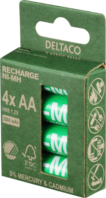 DELTACO laddbara AA-batterier, 2500mAh, 4-pack