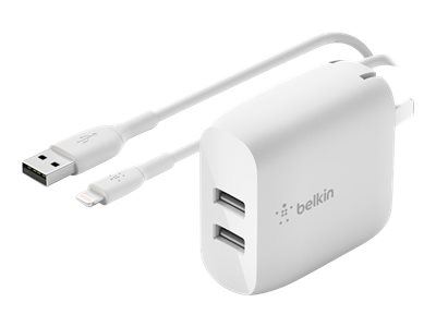 Belkin Väggladdare med 2x USB uttag + Lightning kabel 1m