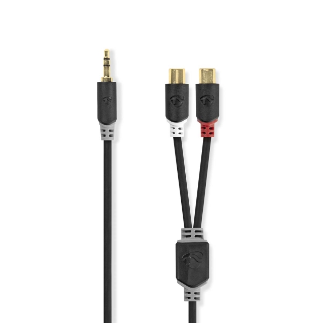 Nedis Stereo-Audiokabel | 3,5 mm Male | 2x RCA Female | Verguld | 0.20 m | Rond | Antraciet | Doos