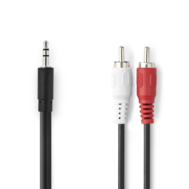 Nedis Stereo-Audiokabel | 3,5 mm Male | 2x RCA Male | Vernikkeld | 2.00 m | Rond | Zwart | Doos