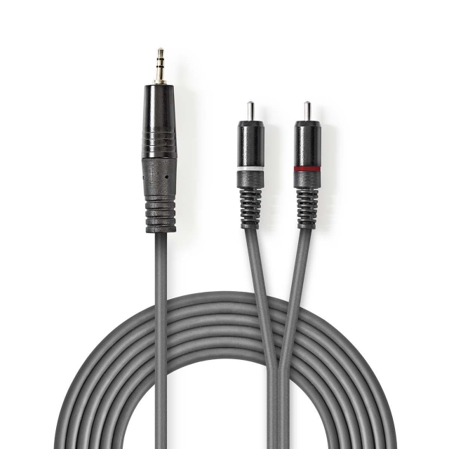 Nedis Stereo-Audiokabel | 3,5 mm Male | 2x RCA Male | Vernikkeld | 1.50 m | Rond | Donkergrijs | Kartonnen Sleeve