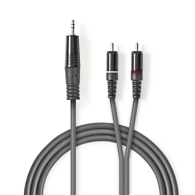 Nedis Stereo-Audiokabel | 3,5 mm Male | 2x RCA Male | Vernikkeld | 3.00 m | Rond | Donkergrijs | Kartonnen Sleeve
