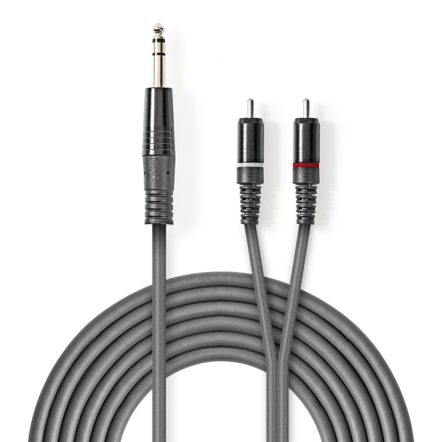 Nedis Stereo-Audiokabel | 6,35 mm Male | 2x RCA Male | Vernikkeld | 3.00 m | Rond | Donkergrijs | Kartonnen Sleeve