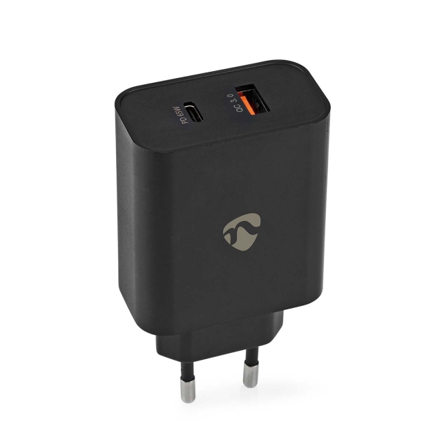 Nedis Oplader | 65 W | Snellaad functie | 2.0 / 2.25 / 3.25 A | Outputs: 2 | USB-A / USB-C™ | Automatische Voltage Selectie | Zwart