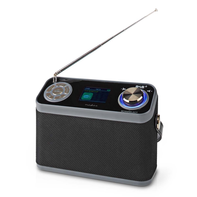 Nedis DAB+ Radio | Tafelmodel | DAB+ / FM | 2.40 " | Kleurenscherm | Batterij Gevoed / Netvoeding | Digitaal | 24 W | Bluetooth® | Koptelefoonoutput | Wekker | Slaaptimer | IP20 | Handvat | Zwart