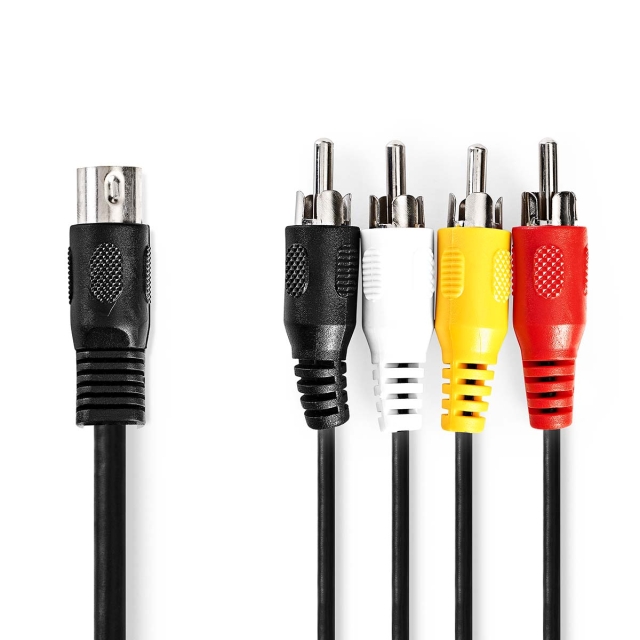 Nedis DIN-Audiokabel | DIN 5-Pins Male | 4x RCA Male | Vernikkeld | 1.00 m | Rond | PVC | Zwart | Label