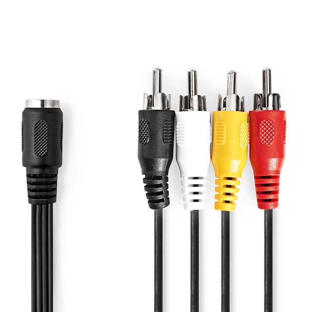 Nedis DIN-Audiokabel | DIN 5-Pins Female | 4x RCA Male | Vernikkeld | 0.20 m | Rond | PVC | Zwart | Label