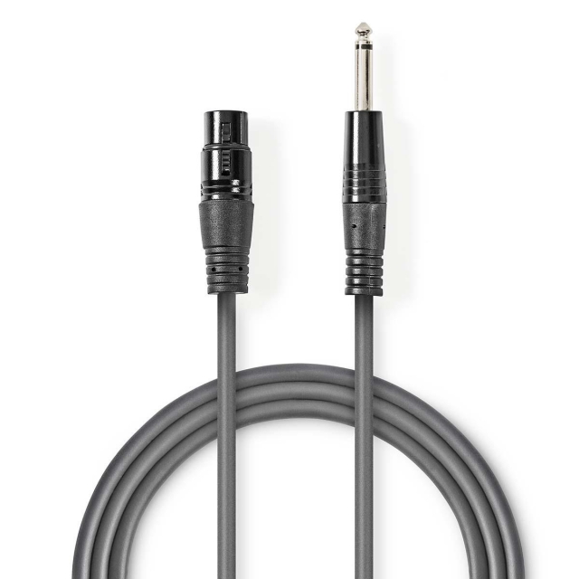 Nedis Ongebalanceerde Audiokabel | XLR 3-Pins Female | 6,35 mm Male | Vernikkeld | 1.50 m | Rond | PVC | Donkergrijs | Kartonnen Sleeve