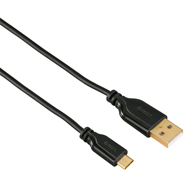 HAMA Kabel USB-USB-Micro B Guld Svart 0.75m