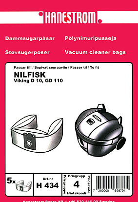hanestroem Dammsugarpåsar Hanestrom Nilfisk Viking  D10.GD110. 5P