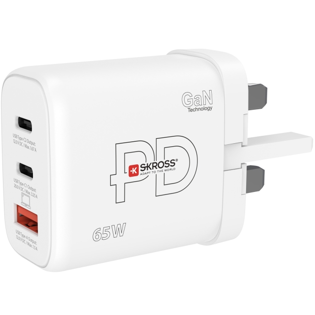 SKROSS Power Charger UK mfl. 2xUSB-C PD + 1xUSB-A GaN 65W