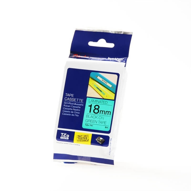 Brother Tape TZE-741 18mm Svart på Grön