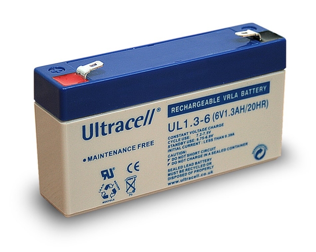 Ultracell Loodaccu 6 V, 1,3 Ah (UL1.3-6) Faston (4,8 mm) Loodaccu