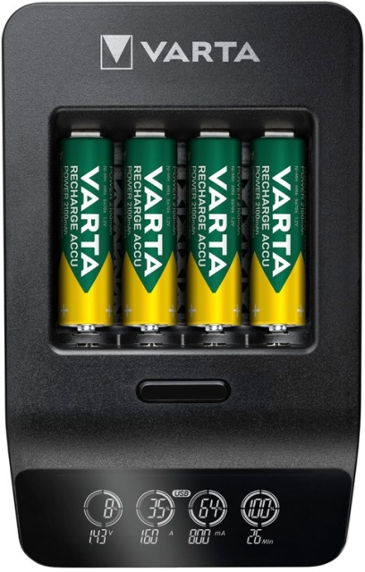 Varta LCD Smart Charger+ (type 57684) incl. 4x AA 2100 mAh laadt tegelijkertijd tot 4x AA-batterijen of AAA-batterijen (NiMH) op