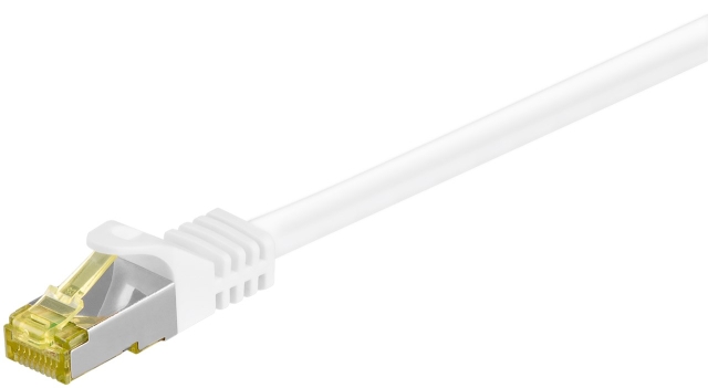 Goobay RJ45 netwerkkabel S/FTP (PiMF), 500 MHz, met CAT 7 ruwe kabel, wit, 0,25 m LSZH halogeenvrije kabelmantel, koper, RJ45-connector (CAT 6A)