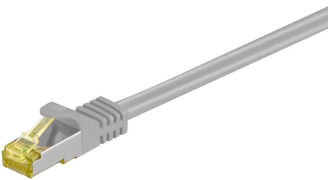 Goobay RJ45 netwerkkabel S/FTP (PiMF), 500 MHz, met CAT 7 ruwe kabel, grijs, 0,5 m LSZH halogeenvrije kabelmantel, koper, RJ45-connector (CAT 6A)