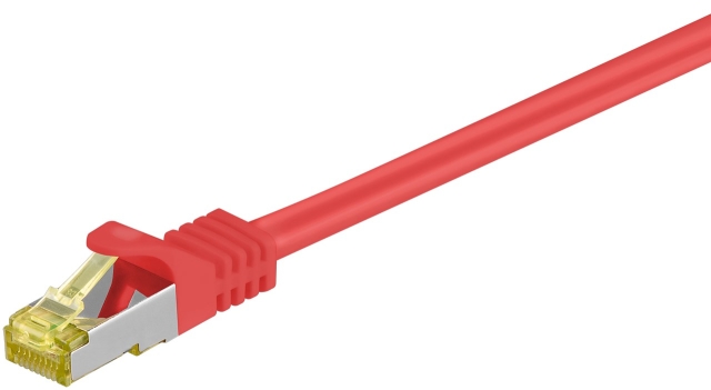 Goobay RJ45 netwerkkabel S/FTP (PiMF), 500 MHz, met CAT 7 ruwe kabel, rood, 5 m LSZH halogeenvrije kabelmantel, koper, RJ45-connector (CAT 6A)