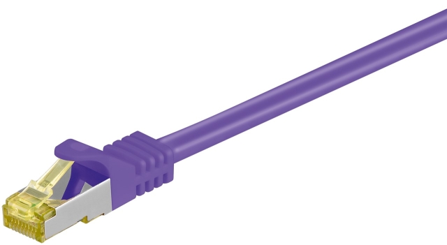 Goobay RJ45 netwerkkabel S/FTP (PiMF), 500 MHz, met CAT 7 ruwe kabel, paars, 7,5 m LSZH halogeenvrije kabelmantel, koper, RJ45-connector (CAT 6A)