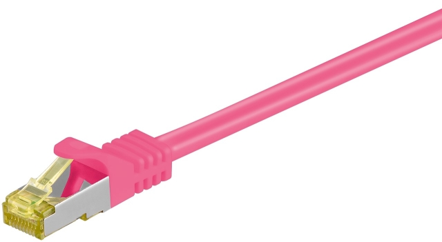 Goobay RJ45 netwerkkabel S/FTP (PiMF), 500 MHz, met CAT 7 ruwe kabel, magenta, 15 m LSZH halogeenvrije kabelmantel, koper, RJ45-connector (CAT 6A)