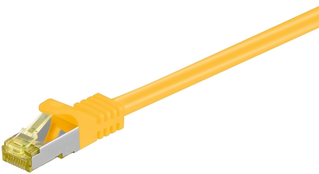 Goobay RJ45 netwerkkabel S/FTP (PiMF), 500 MHz, met CAT 7 ruwe kabel, geel, 20 m LSZH halogeenvrije kabelmantel, koper, RJ45-connector (CAT 6A)