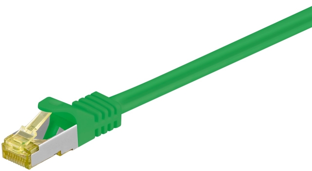 Goobay RJ45 netwerkkabel S/FTP (PiMF), 500 MHz, met CAT 7 ruwe kabel, groen, 30 m LSZH halogeenvrije kabelmantel, koper, RJ45-connector (CAT 6A)