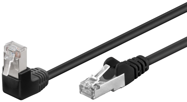 Goobay CAT 5e netwerkkabel 1x 90° haaks, F/UTP, zwart, 1 m met koper beklede aluminium geleider (CCA), 1x RJ45-stekker 90° (8P8C)