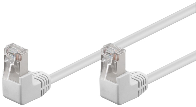 Goobay CAT 5e netwerkkabel 2x 90° haaks, F/UTP, wit, 3 m met koper beklede aluminium geleider (CCA), 2x RJ45-stekker 90° (8P8C)